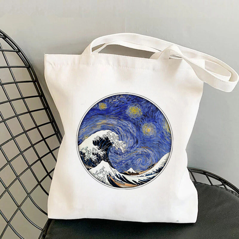 Shopper – grand Wave of Kanagawa sac imprimé Kawaii, sac de Shopping en toile pour femmes, fourre-tout pour filles, sac à bandoulière