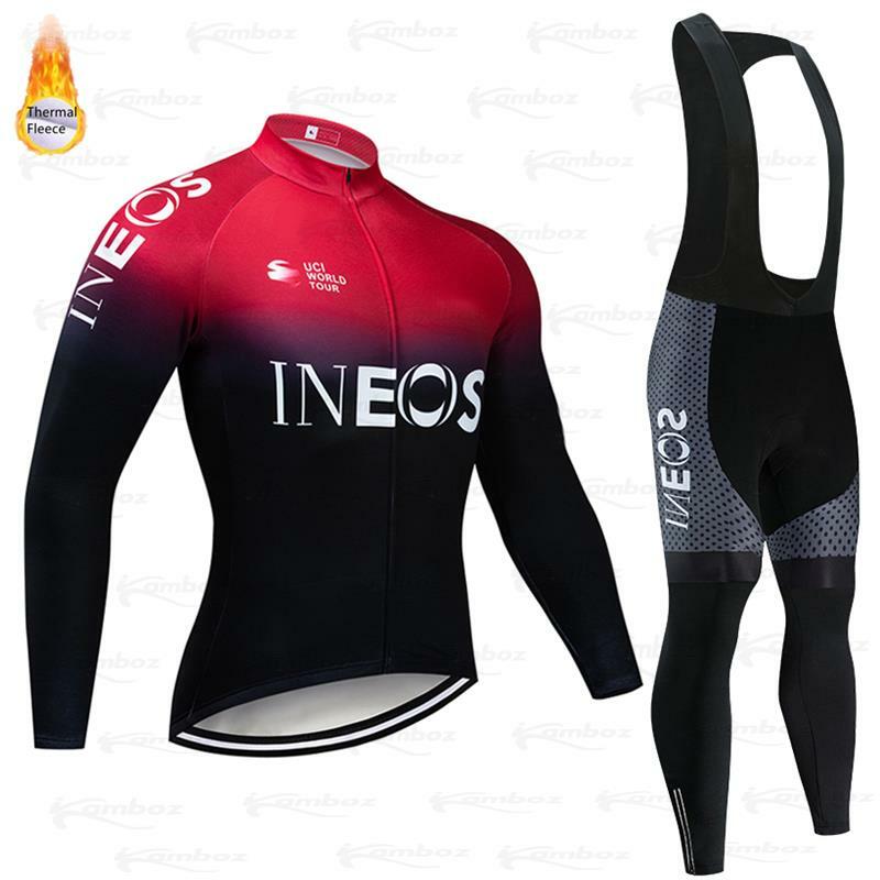 Зимний теплый флисовый комплект INEOS с длинным рукавом, одежда для велоспорта, мужской спортивный костюм из Джерси, теплые брюки для езды на г...