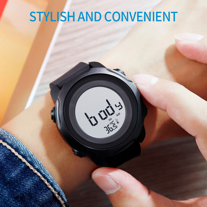 SKMEI-relojes digitales con temperatura ambiental para hombre, pulsera de hora con seguimiento de salud, resistente al agua, 2 veces, 1682