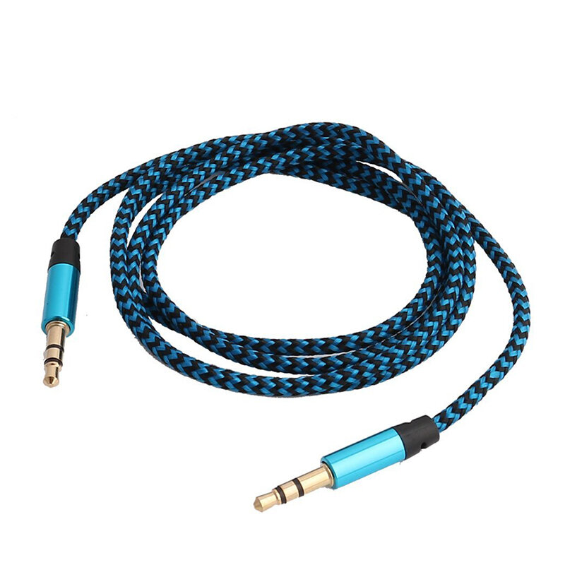 Cable auxiliar de nailon para coche, conector macho a macho Kabel dorado de 1m, 3,5mm a 3,5mm, para iphone, Samsung, xiaomi, TSLM1