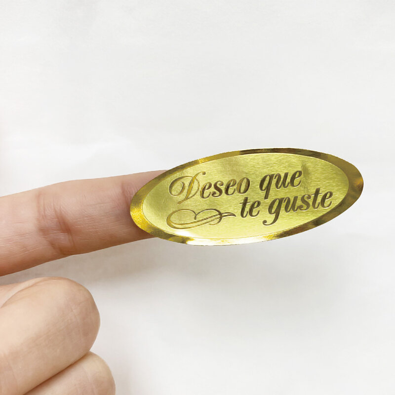 300 sztuk złota naklejka foliowa Handmade prezent naklejka dekoracyjna hiszpański Deseo Que Te Guste naklejki małe biznesowe opakowanie ręcznie
