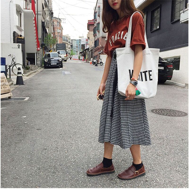 Bolso grande de algodón con estampado de letras para mujer, bolso grande de hombro