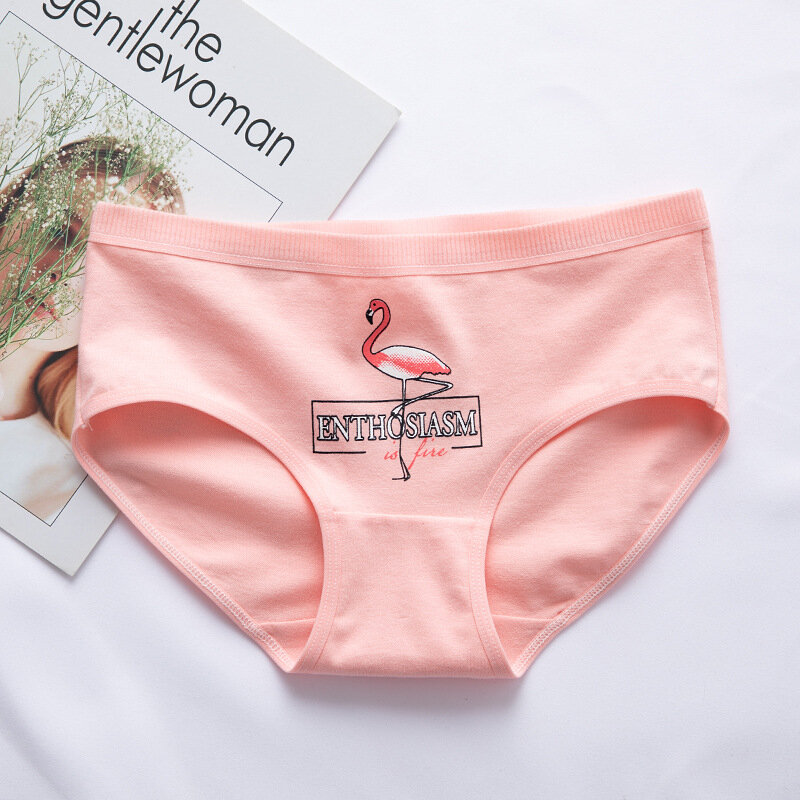 Nieuwe Eenvoudige Persoonlijkheid Netto Rode Flamingo Ondergoed Vrouwen Katoen Mid-Rise Meisjes Ondergoed