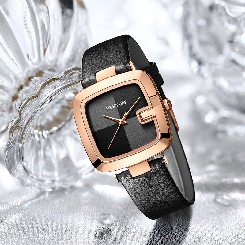 Nekttom damski zegarek kwarcowy na co dzień wodoodporny zegarek z lusterkiem Hardlex dla kobiet