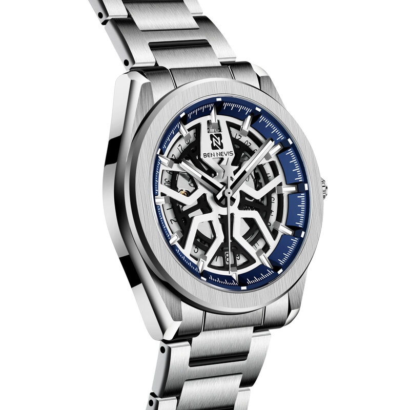 Markowy wzór luksusowe zegarki mechaniczne szkieletowa tarcza twarz ze stali nierdzewnej mężczyzna biznes automatyczny zegarek ze stali godzin