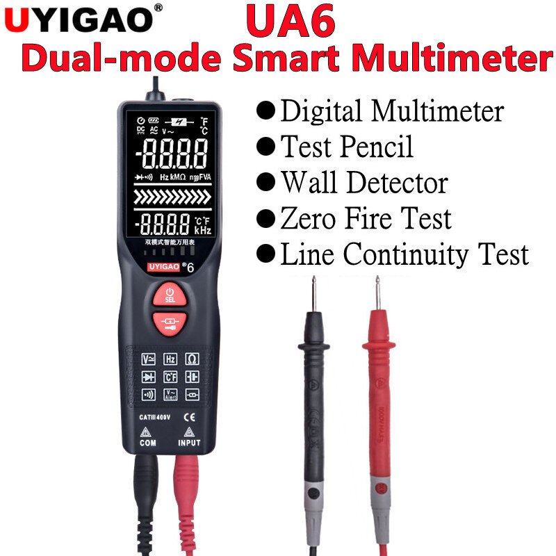 Uyigao ua6 multímetro inteligente digital automático não-contato indução caneta elétrica detecção de parede pequeno portátil medidor universal