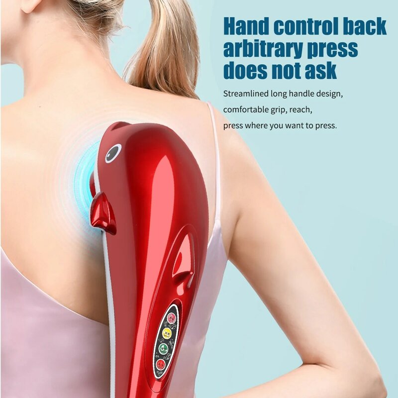 Golfinho massageador elétrico massagem nas costas martelo vibração infravermelho vara rolo de massagem corporal cervical