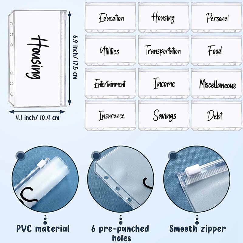 Carpeta magnética de cuero PU A6 para planificación Personal, carpeta con 12 bolsillos y cremallera para planificación de billetes