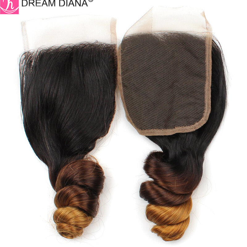 Dreamdiana ombre pacotes de cabelo brasileiro com fechamento 3 tons ombre loosewave com fechamento remy ondulado cabelo pacotes com fechamento