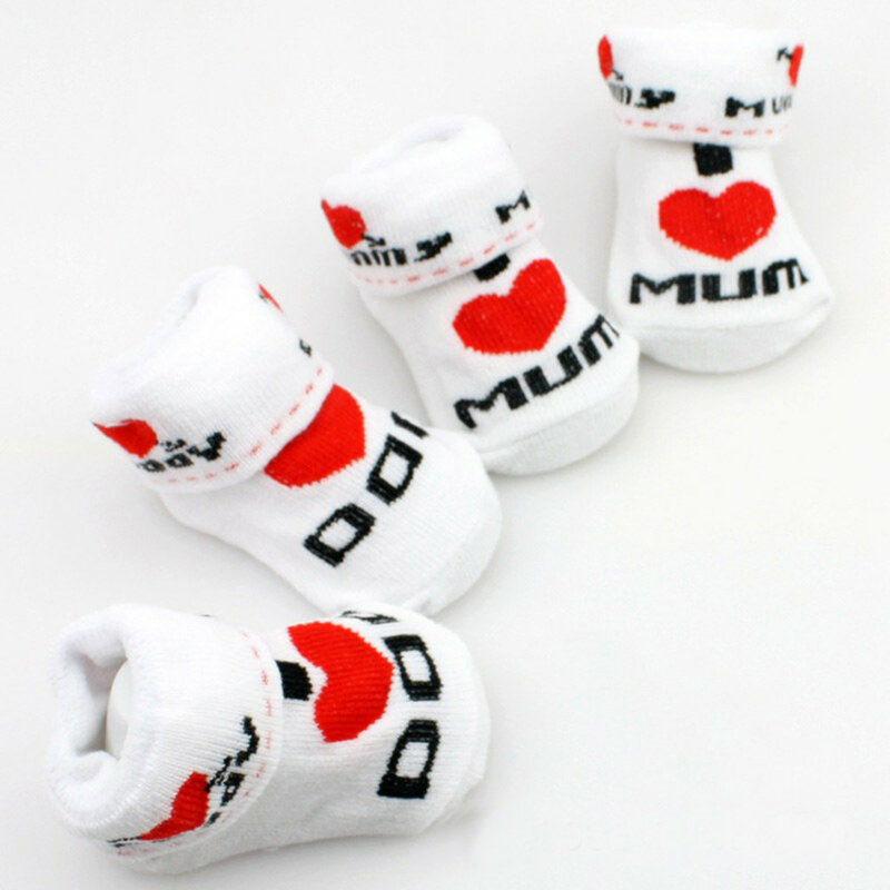 Calcetines antideslizantes para bebé, niño y niña, calcetines de otoño con letras de amor de madre y papá, medias de algodón suaves