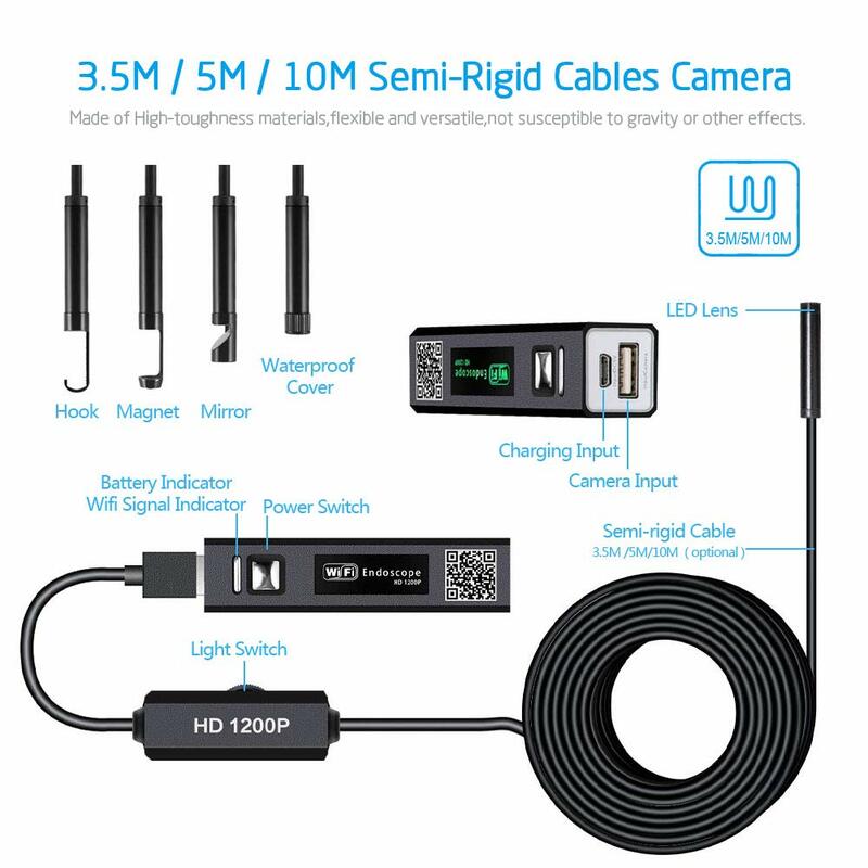 Huawei Android Phone Endoscope Video 3.9mm/8mm Wireless Borescope Iphone PC Rigid Snake Cable Inspection Camera for Cars Fishing