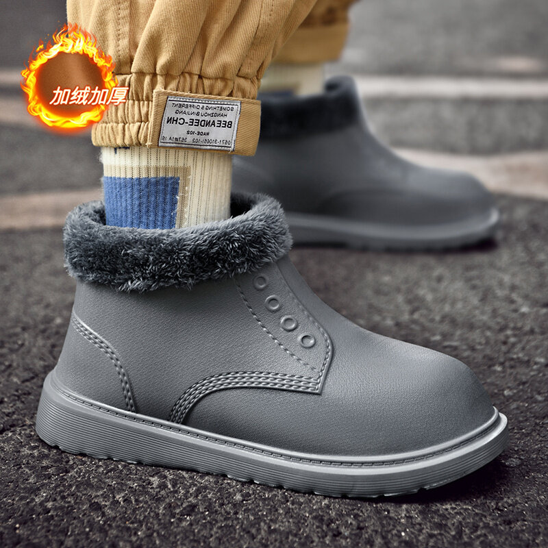 Botas de nieve cálidas para hombre, zapatos informales de trabajo, Zapatillas altas de Goma, con forma de latform, de piel, invierno, 2022