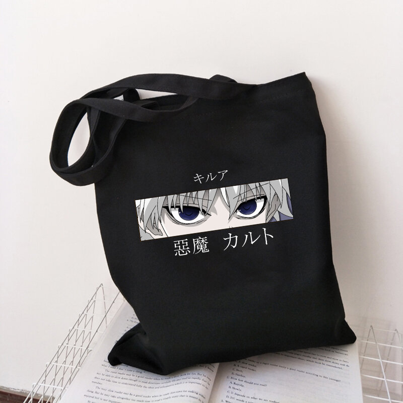 Hxh – sac à bandoulière en toile Vintage, sac à épaule de grande capacité avec impression de dessin animé, lettres japonaises, mode punk amusant, hiver