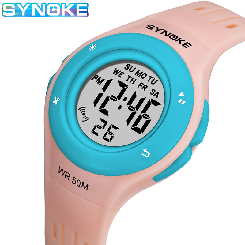 SYNOKE-reloj Digital deportivo para niños, dispositivo Digital LED resistente al agua hasta 50M, con alarma, electrónico, para estudiantes