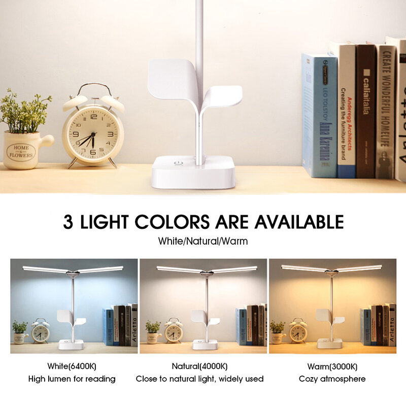 Dimmable Desk Reading Light Foldable Rotatable Touch Switch LED Table Lamp DC 5V USB Charging Port  Desk Dual Head Lamp