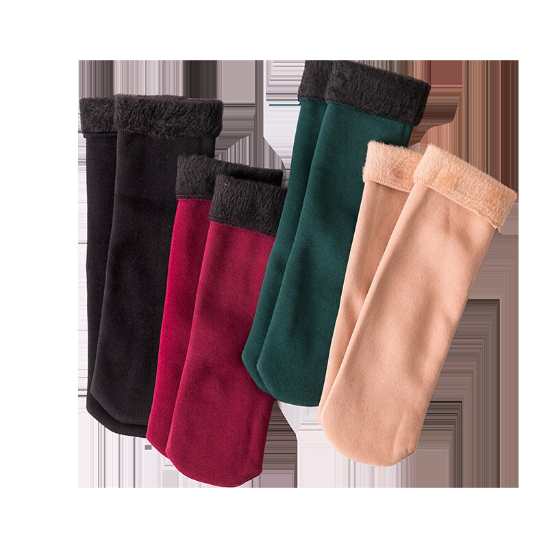 New Autumn and Winter Adult Warm Medium Tube Floor Socks Plush Thickening Men and Women Fashion Solid Color Snow Socks Woman