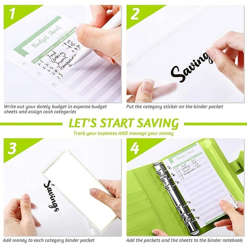 Cuaderno de cuero sintético A6, Bloc de notas con 6 cubiertas de anillas, 8 bolsillos, para planificación de facturas