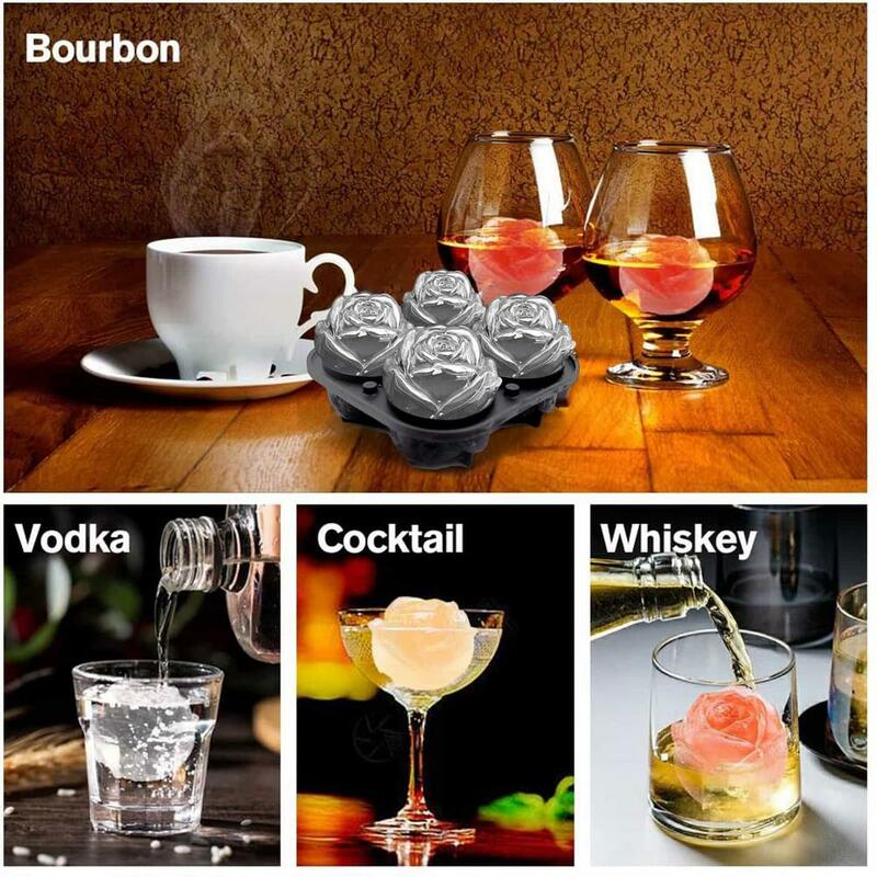 Ice Cube Tray Silicone Whiskey Ice Ball Mold Rose Ice Cube Maker DIY Homemade Bar Kitchen Tools For Party Wedding Decoration
