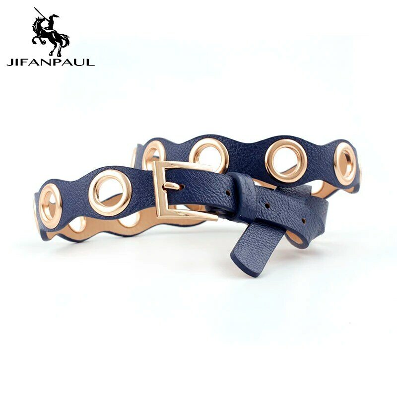 JIFANPAUL women belt Leather brand Luxury Unisex Aesthetic Grommet Belts Woman Belt For fahison Jeans designer Belts With Chain