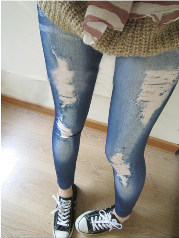 Korean Stylish Slim Pencil Pants Hole Jean Legging Nine of Pants Render Pants