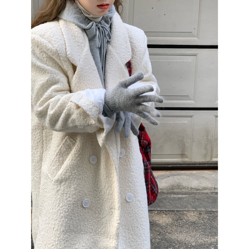 Loose Temperament Shows Thin All-match Medium Long Style Over The Knee Lamb Wool Coat Female