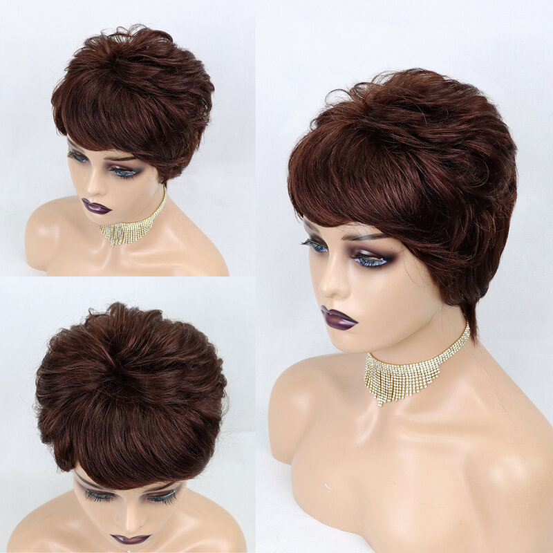 Короткие Волнистые парики из человеческих волос с челкой для черных женщин Remy бразильские волосы