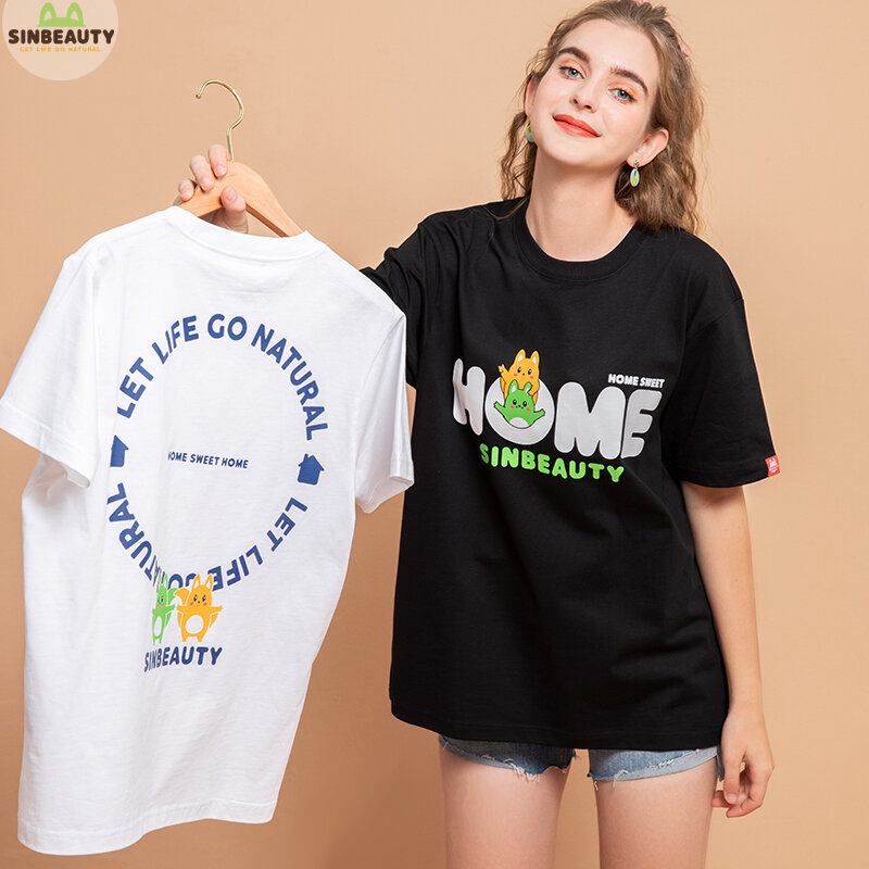 SINBEAUTY Short Sleev Women’s T-Shirt  Lovely Cartoon Prints On Both Sides Design And Manufacturing From Japanese Designer