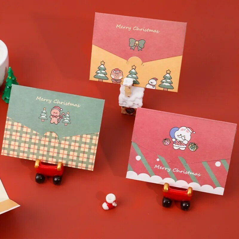 Enveloppe de carte de vœux pliable, lot de 20 pièces, série de noël, dessin animé Kawaii, bricolage, petite carte de Message, fête de vacances