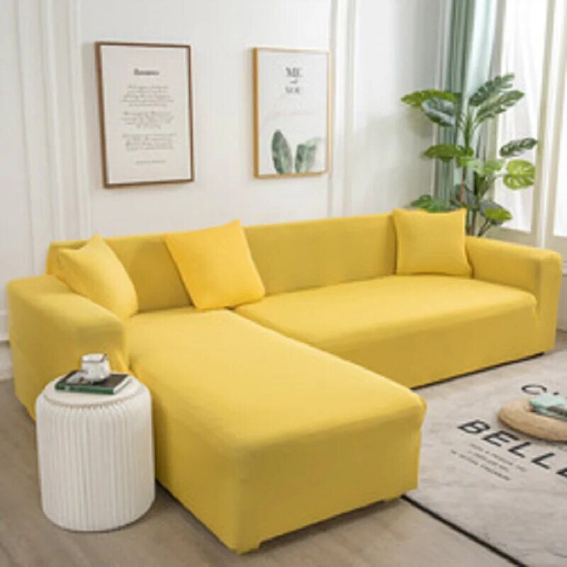 Однотонный эластичный растягивающийся чехол на диван для углового дивана в гостиную, L-образные чехлы на диван, необходимо заказать 2 штуки