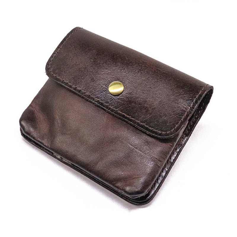 Cartera de cuero Original para hombre, monedero corto Vintage hecho a mano, tarjetero pequeño con cremallera, monedero