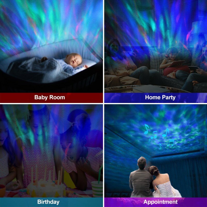 Bluetooth 5.0 12 LED Remote Control Night Light Projector With Built-in Music Player Adjustable 8 Lighting Modes For Home Decor