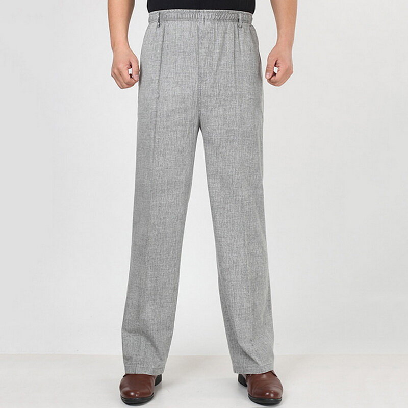 Calças masculinas calças casuais calças de linho de verão fino cintura elástica escritório de negócios 5xl plus size