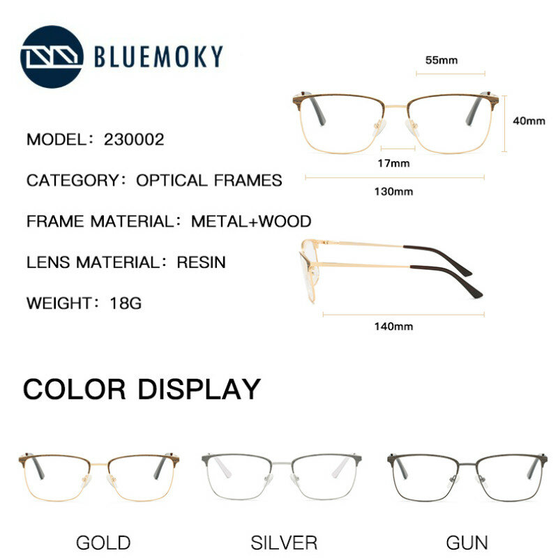 BLUEMOKY مكافحة الضوء الأزرق حجب نظارات إطار الخشب الحبوب نظارات حساب نظارات الأعمال مقاومة للإشعاع النظارات البصرية