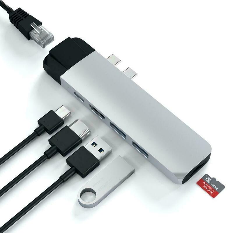 Satechi USB-C pro hub com ethernet & 4k hdmi-prata entrega rápida