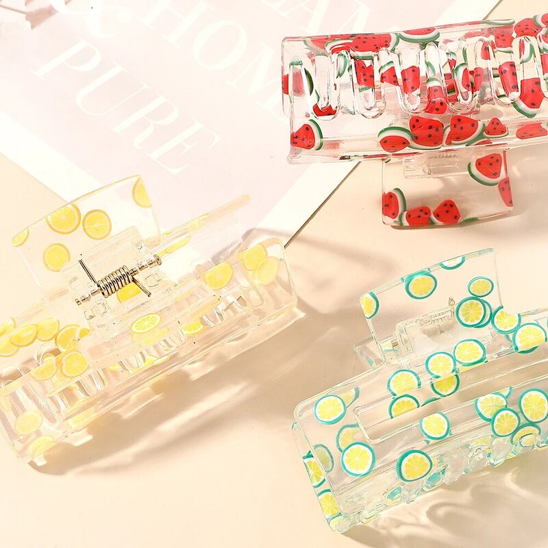 Cute Transparent Fruit Plate Hair Catch Clip Back of Head Small Hair Clip Fashion Colorful Shark Clip Woman Jewelry Wholesale