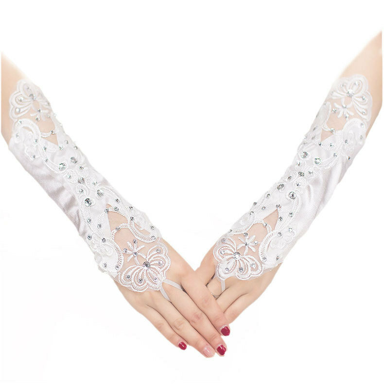 New Satin Girls Wedding Gloves For Women Sequins Fingerless Bridal Gloves Lady Party Accessories