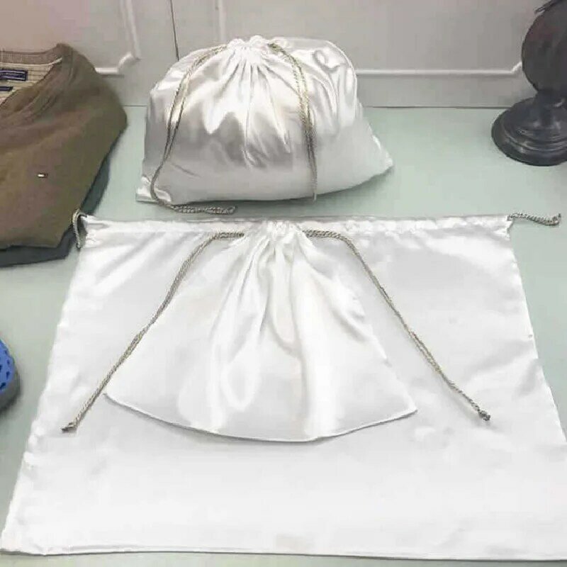 Borsa bianca borsa antipolvere borsa antipolvere tasca con coulisse borsa portaoggetti ambientale personalizzata borsa porta scarpe per abbigliamento seta satinata