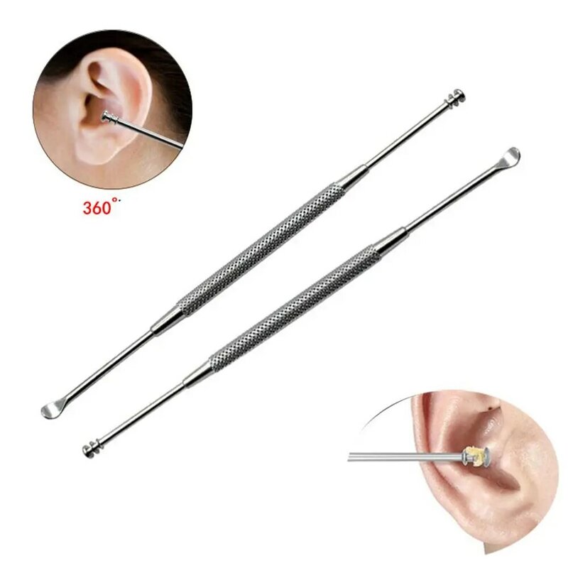 Double-ended Spiral Ear Pick Spoon Stainless Steel Ear Wax Removal Cleaner Ear Care Tool Kit Multifunction Portable