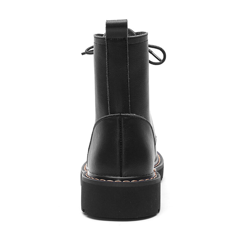 Botines de cuero genuino para mujer, zapatos de tacón bajo G221 de punta redonda con cordones, color negro y Beige
