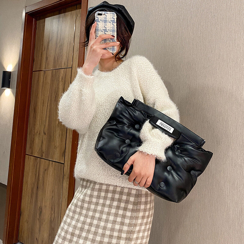 New Soft Solid Shoulder Bags For Women Cloud Space Cotton Padded Pillow Bag Luxury Pu Leather Large Capacity Messenger Bags Sac