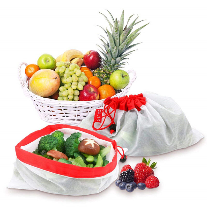 12 pçs portátil reusável sacos de mercearia frutas vegetais brinquedos sundries saco lavável malha orgânica bolsa net tote
