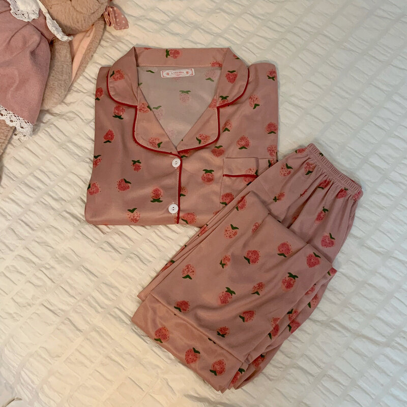 Kosten-Effektive Koreanische Erdbeere Süße Pyjamas Weibliche Stil Herbst