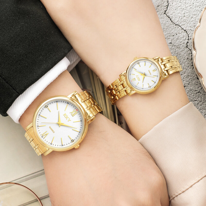 KKY nowe zegarki dla par dla zakochanych zegarków kwarcowych moda biznesowy zegarek męski dla kobiet pełna stal złota para godzin mężczyzna 2021