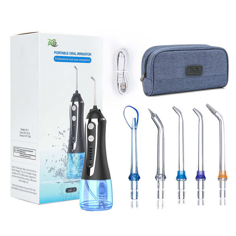 AG-irrigador oral portátil recargable por usb, hilo Dental con chorro de agua de 300ML, 5 modelos de tanque de agua, limpiador de dientes impermeable