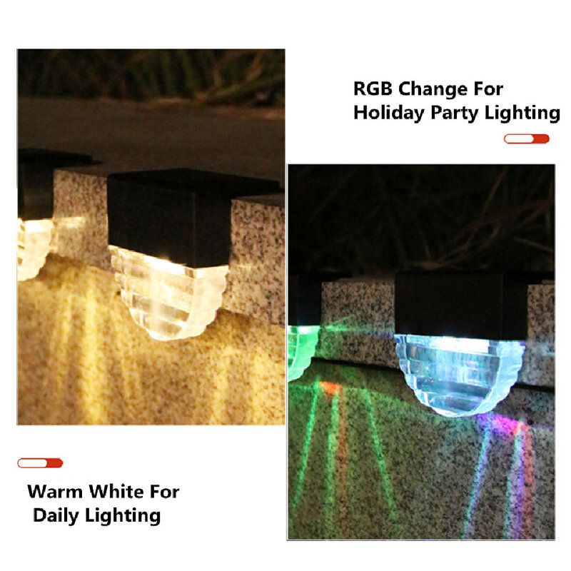 LED Solar Deck Lights กลางแจ้งกันน้ำอุ่นสีขาวเปลี่ยนสีแสง LED พลังงานแสงอาทิตย์รั้วโคมไฟขั้นตอน Step Light