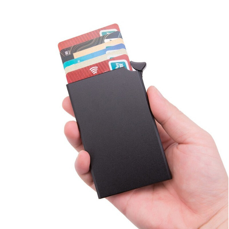 Tarjetero antirrobo para hombre y mujer, portatarjetas de identificación, billetera de Metal de aluminio fino, funda de bolsillo, caja para tarjetas de crédito