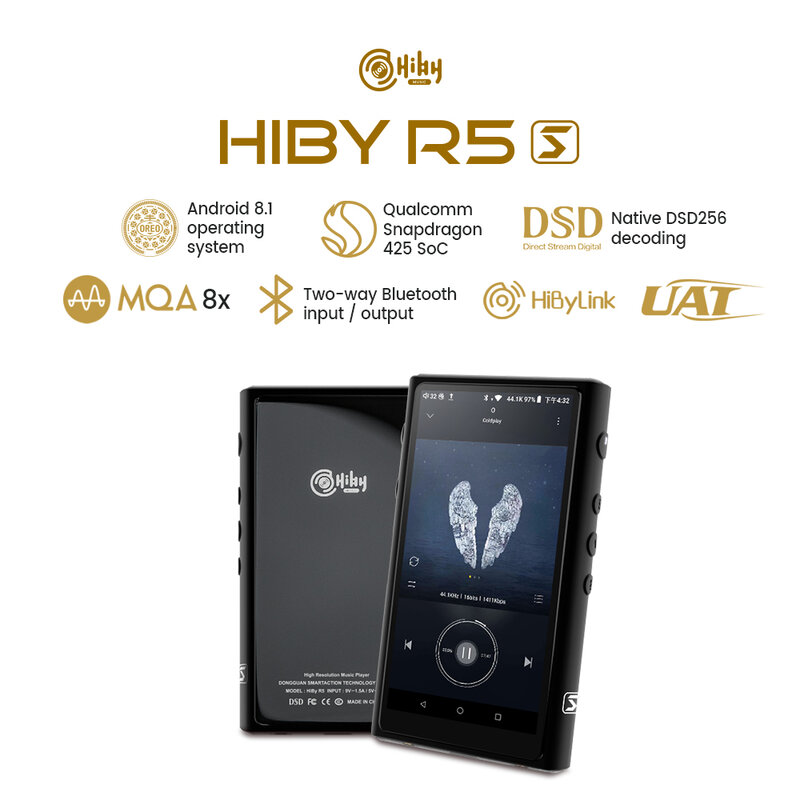 Hiby r5-sabre de música, android 8.1, alta fidelidade, sem perdas, wi-fi, air play, bluetooth, ldac, dsd, aptx, uat, mqa, tidal, spotify