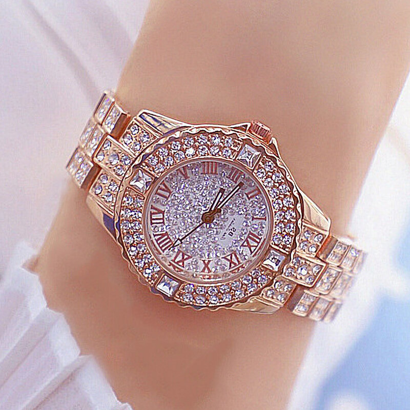 Gouden Horloges Voor Vrouwen Quartz Klok Rvs Vrouw Quartz Horloge Diamanten Armband Horloge Dames Gift Relogio Feminino