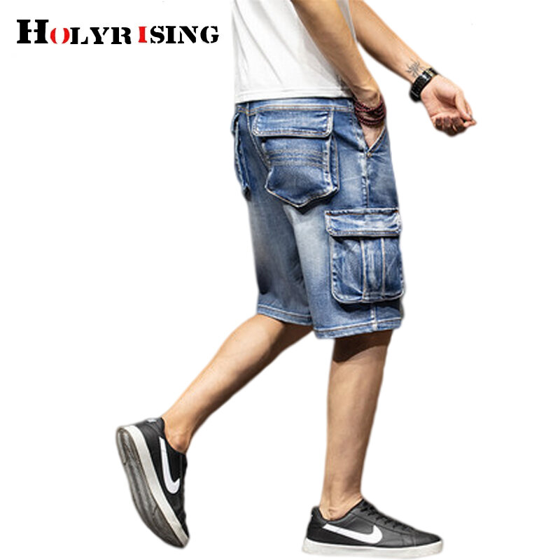 Calção jeans masculina de verão, clássico, multi bolsos, stretch, confortável, respirável, plus size 44