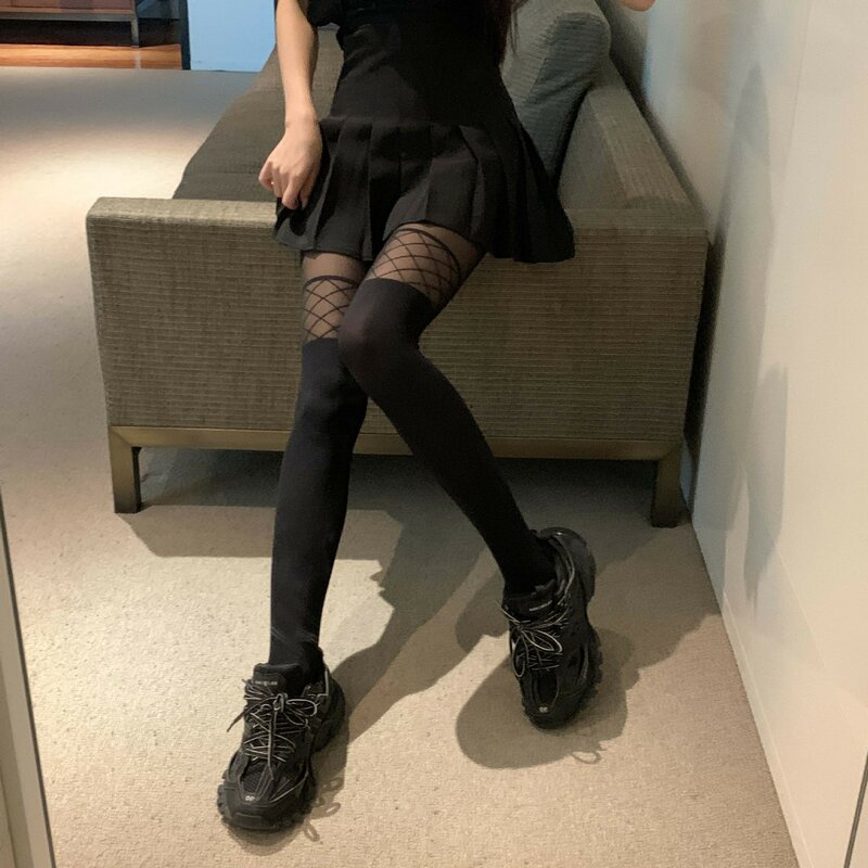 Seksowne rajstopy kabaretki pończochy czarne rajstopy letnie Ultra cienkie kobiety dziewczęce Punk Style elastyczne chude nogi netto modne skarpetki